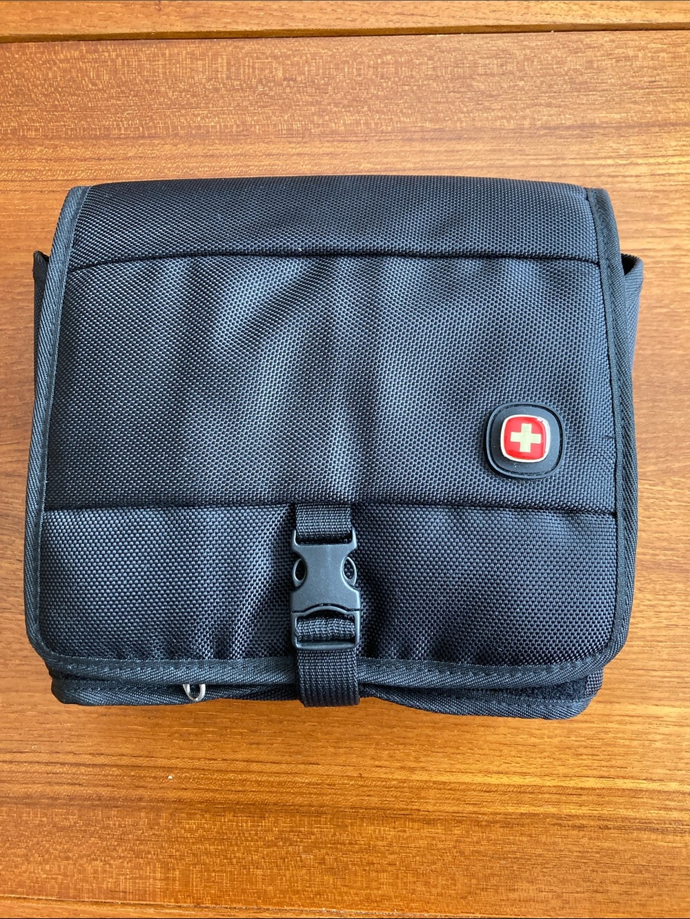 Wenger Black Men's Toiletry Bag with Red Swiss Cross Accent